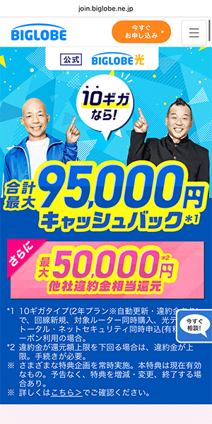 BIGLOBE光のスマホLP画像