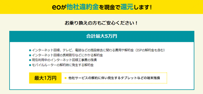 eo光他社から乗り換えなら違約金など負担