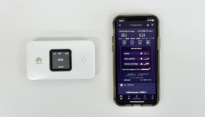 HUAWEI E5785にpovo2.0を入れて速度を検証している写真