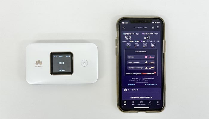 HUAWEI E5785にpovo2.0を入れて速度を検証している写真