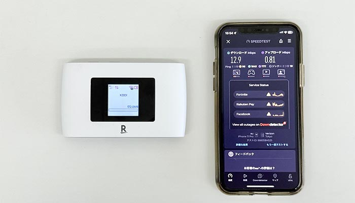 Rakuten WiFi Pocket 2B/2Cにpovo2.0を入れて速度を検証している写真